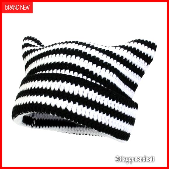 Cat Ear Hat Fingerless Gloves Stackable Bracelets Grunge Emo Set main image 6